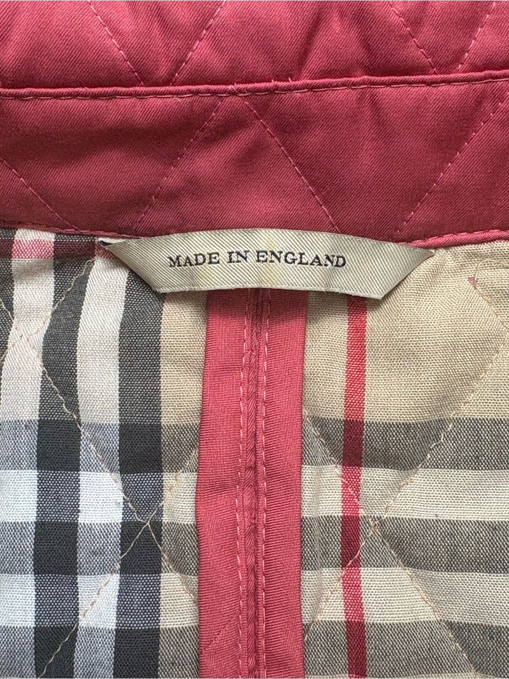 Burberry London Coral Pink Diamond Quilted Nova Check Lined Jacket Large *Flaws - Picture 12 of 16